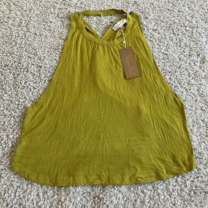 Niyama Sol Drape Tank Size XL Open Back Yoga Top Mustard Yellow Chartreuse
